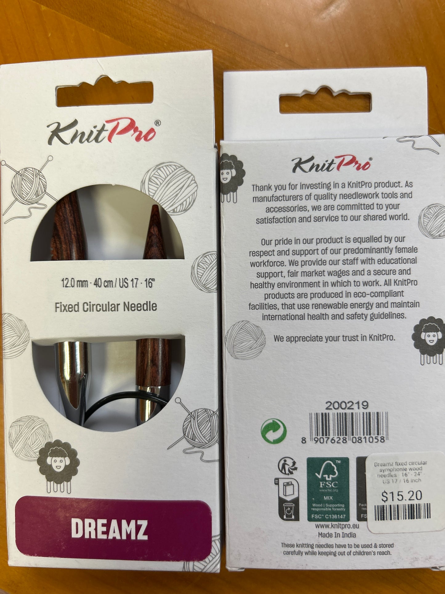 Knit pro fixed circular needle 16”