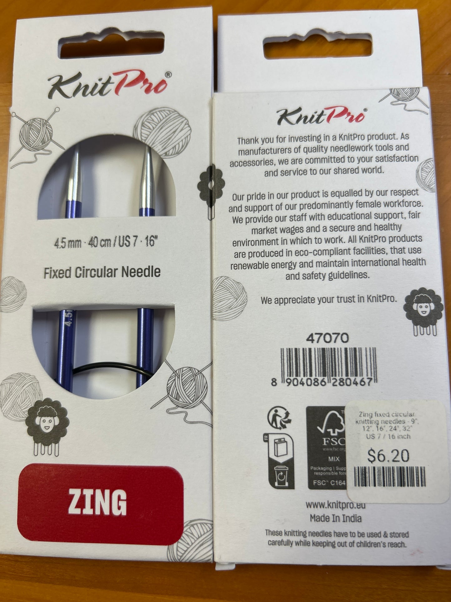 Knit pro fixed circular needle 16”