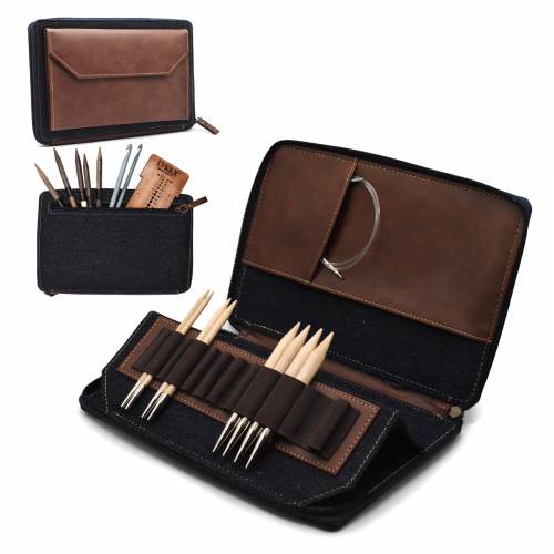 Oxford Denim and Vegan Leather 5” Needle/Hook Case