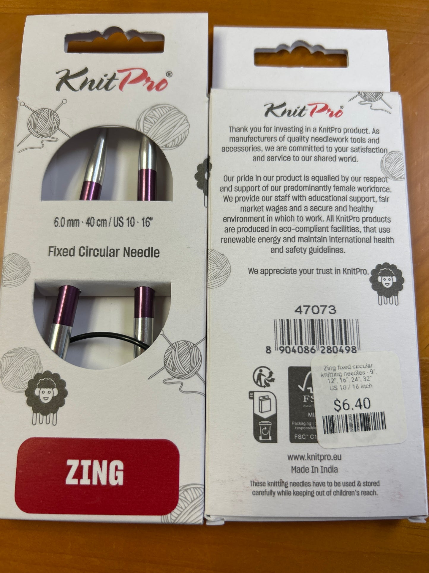 Knit pro fixed circular needle 16”