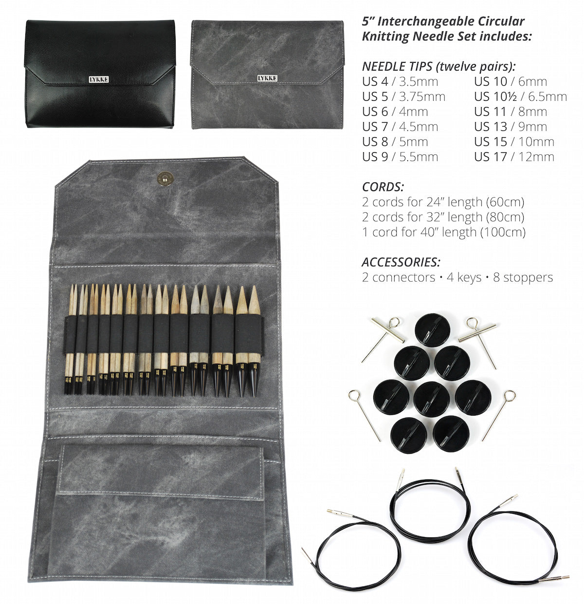 LYKKE Interchangeable Circular Knitting Needle Set - 5 inch tips