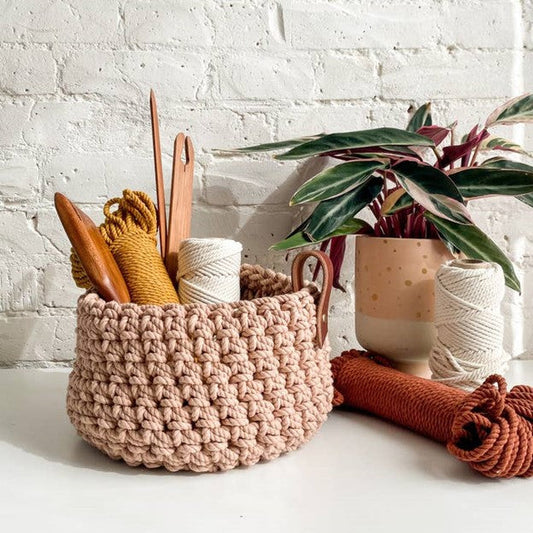 Chelsea Rope Basket with Leather Handle Crochet Kit